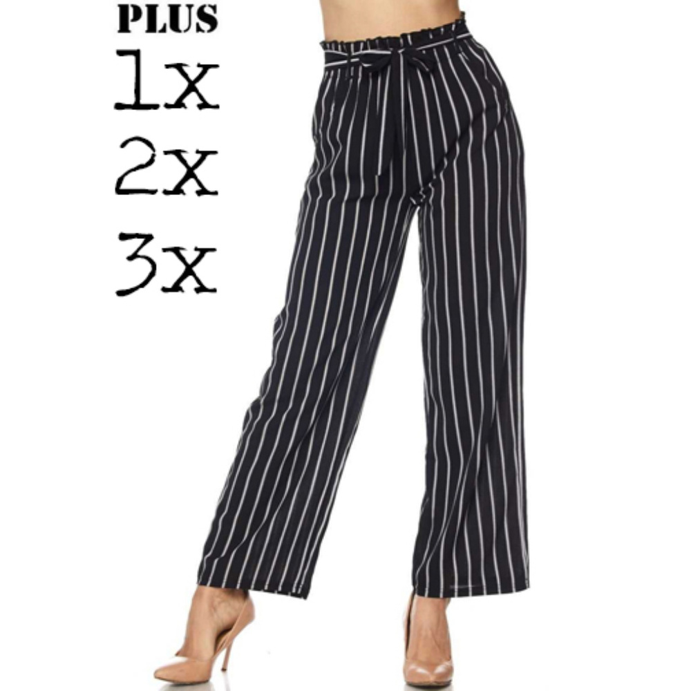 black and white Stripe pants wide leg plus size